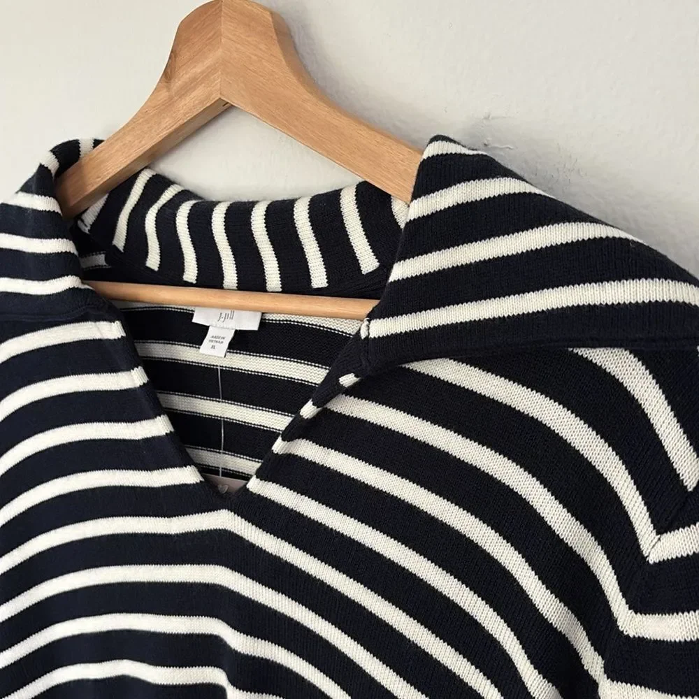 NWT J Jill Collared Striped V-Neck Pullover Sweater Nautical Size XL